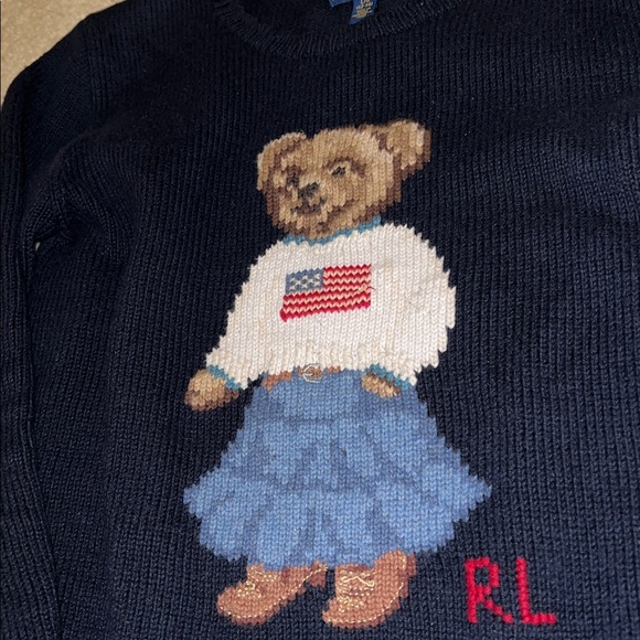 Polo by Ralph Lauren Girls Navy Bear Crewneck Sweater - Picture 3 of 3